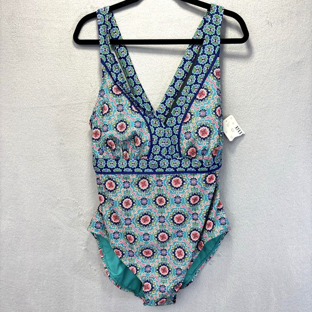 NWT Catalina One Piece Swimsuit Womens 3X 22W 24W Floral Crossback Lined Beach